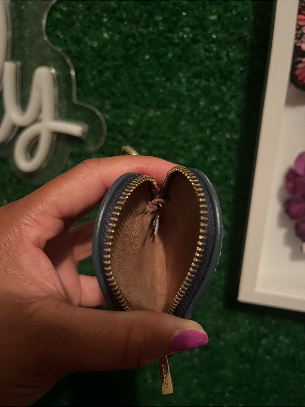 Coach Denim Heart-Shaped Denim Keychain Coin Pouch - Picture 4 of 7